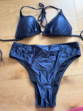Classic Satin Navy Triangle Bikini Set - Women Swim
